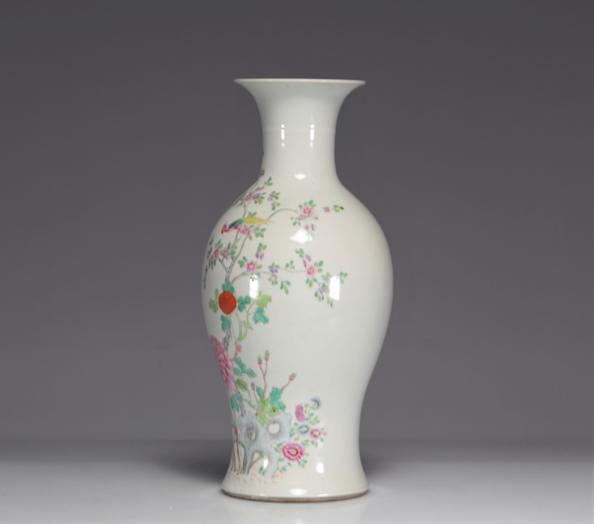 Famille rose porcelain vase decorated with flowers and birds - Image 3 of 5