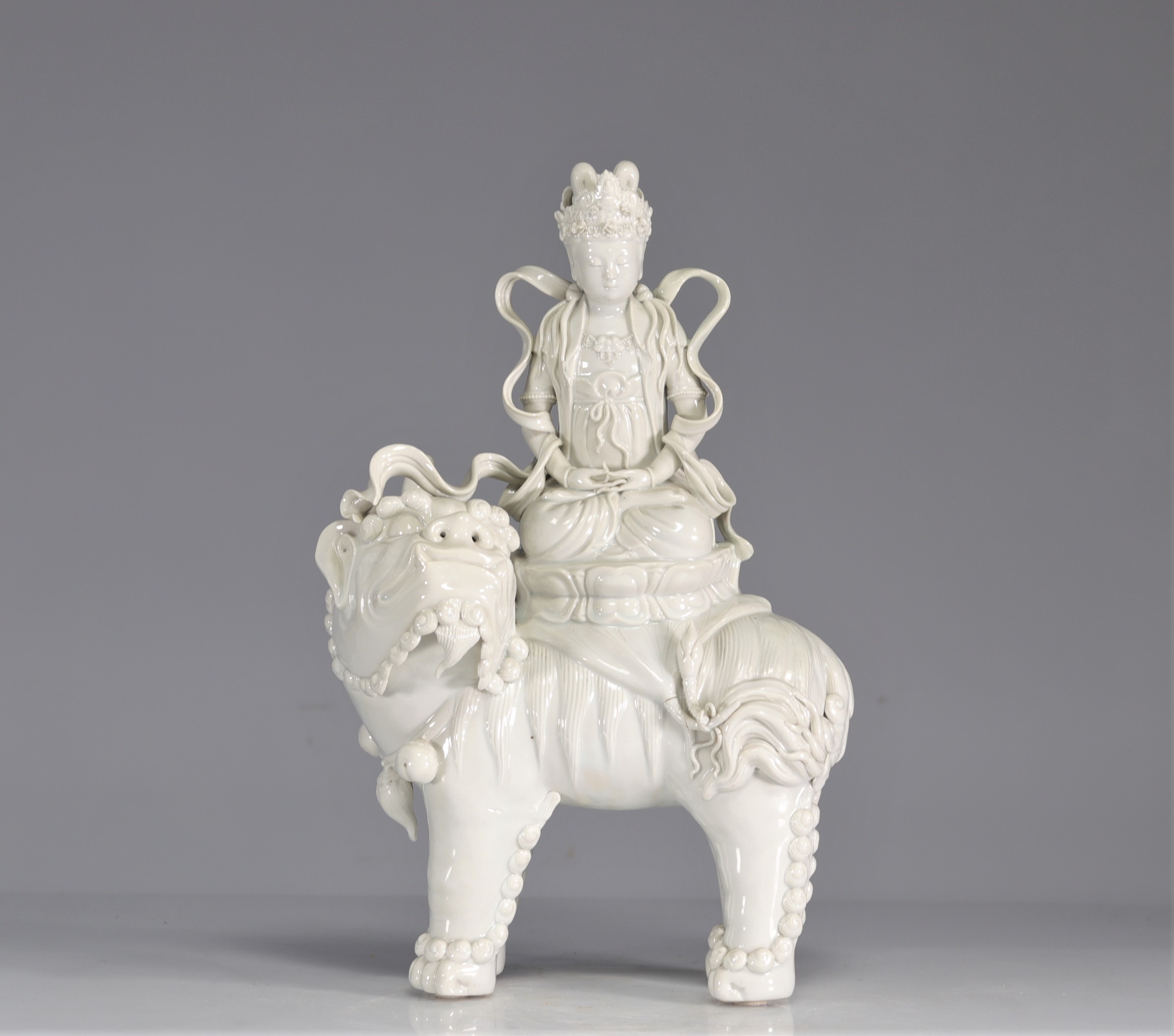 Guanyin posed on a dog in white china Qing period - Image 7 of 7