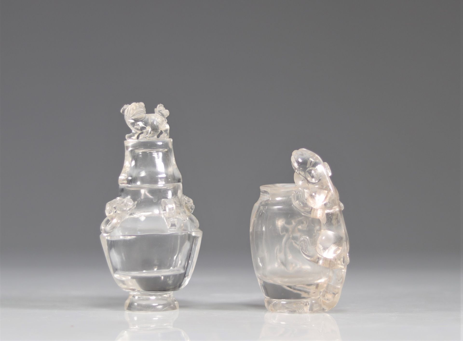 Rock crystal set of 2 Chinese sculptures - Image 3 of 9