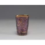 Daum Nancy acid-etched goblet with violet decor on a mauve background