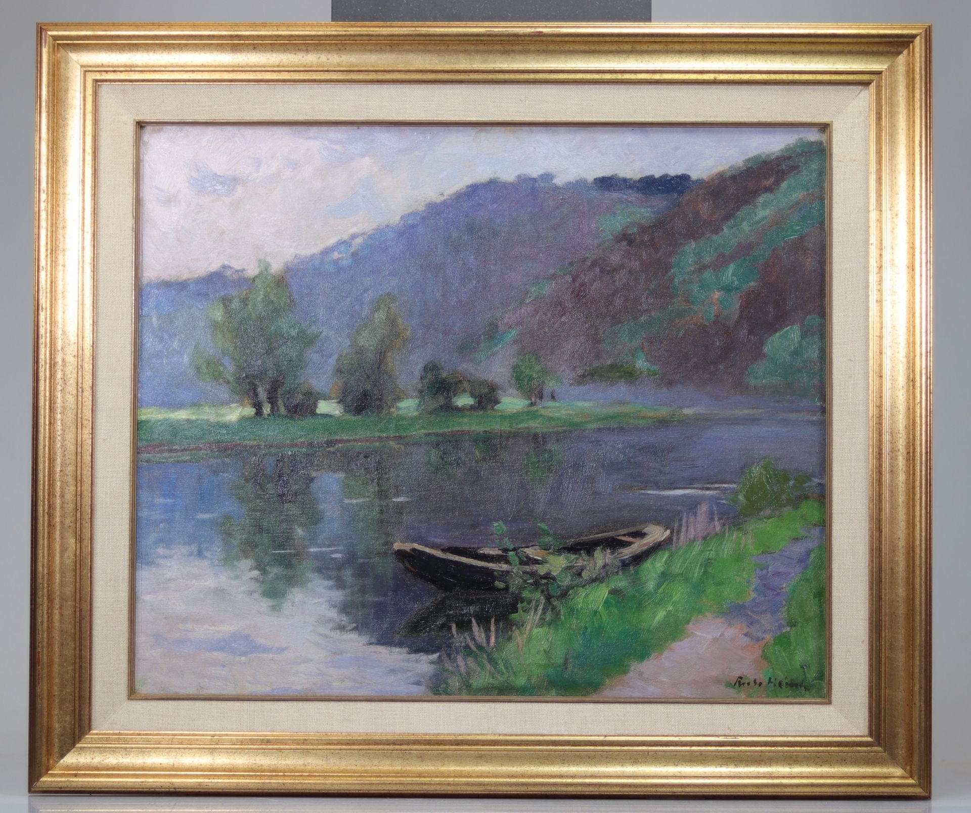 Richard HEINTZ (1871-1929) Oil on canvas "boat at the water's edge" - Image 2 of 2