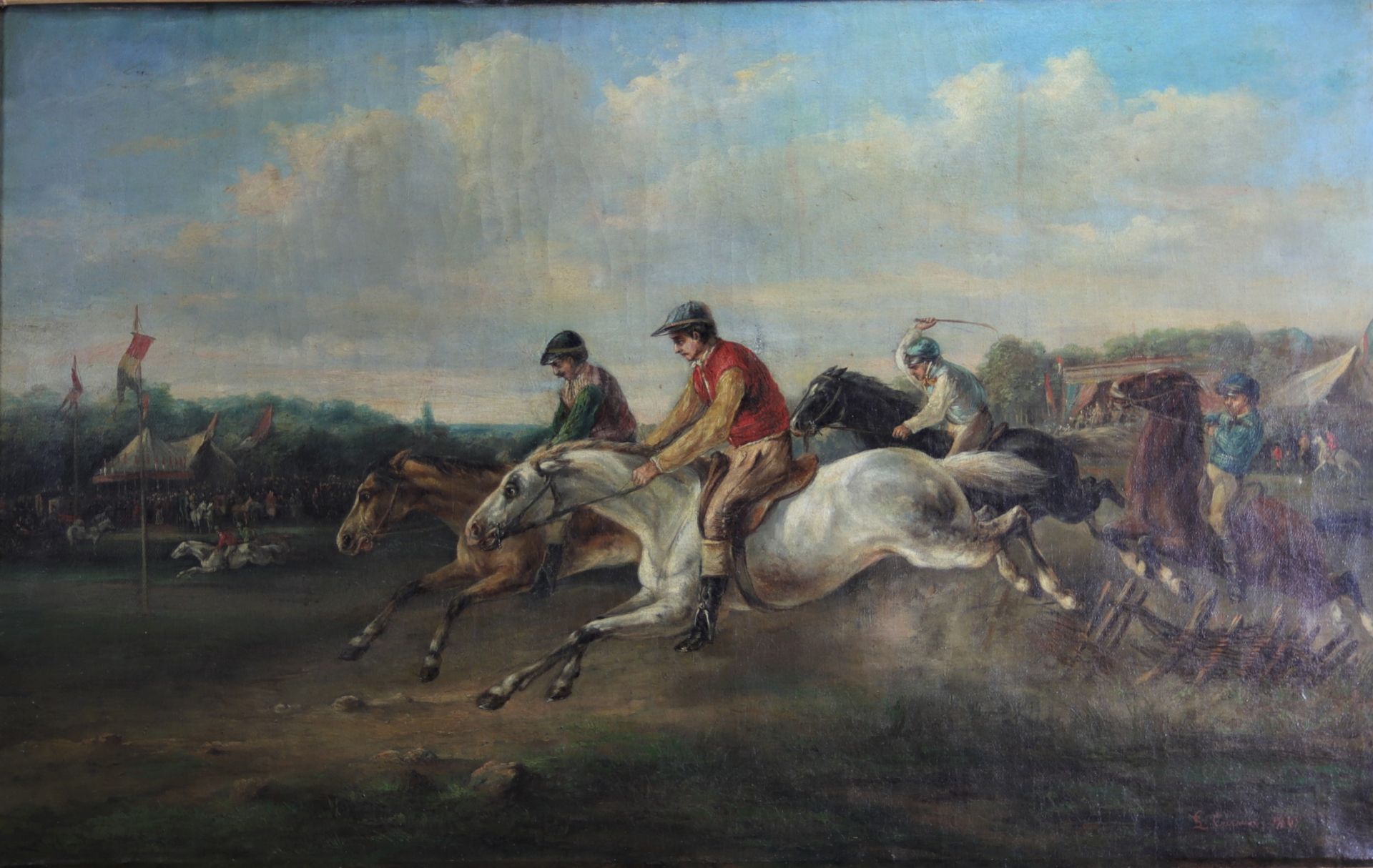 Large oil on canvas "the horse race"