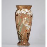 Art Nouveau enamelled smoked glass Montjoie vase