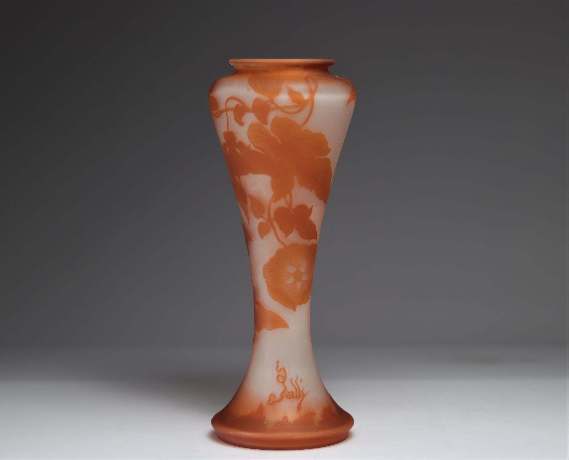 Emile Galle large vase with floral decoration on an orange background