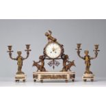 Pendulum set and Louis XVI bronze candlesticks decorated with fauns