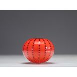 Dale Chihuly (Tacoma 1941) Blown glass vase with red background and black dot