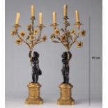 Imposing pair of bronze candelabras with two Louis XVI patinas