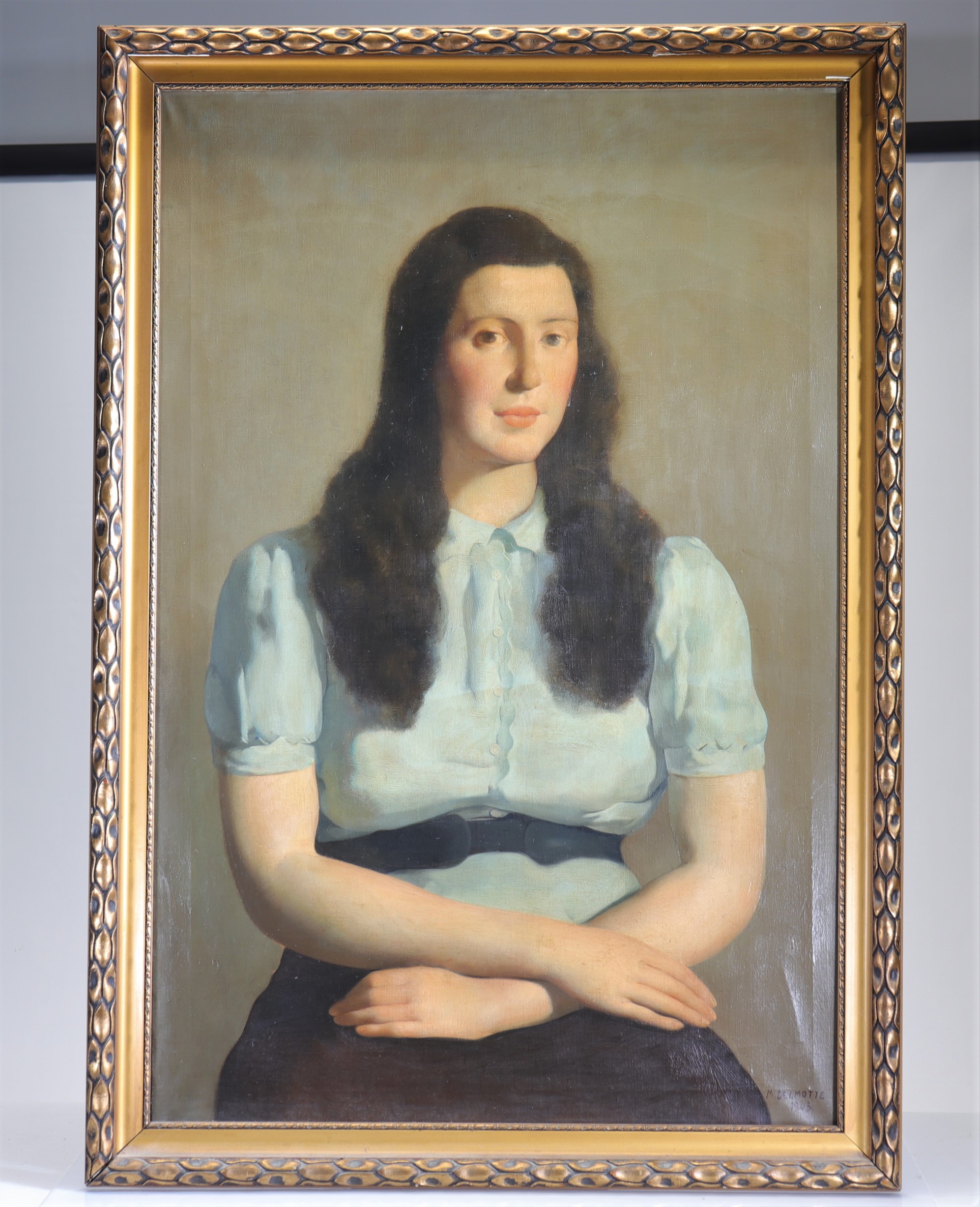 Marcel DELMOTTE (1901-1984) large oil on canvas "portrait of a young woman" 1943 - Bild 2 aus 2