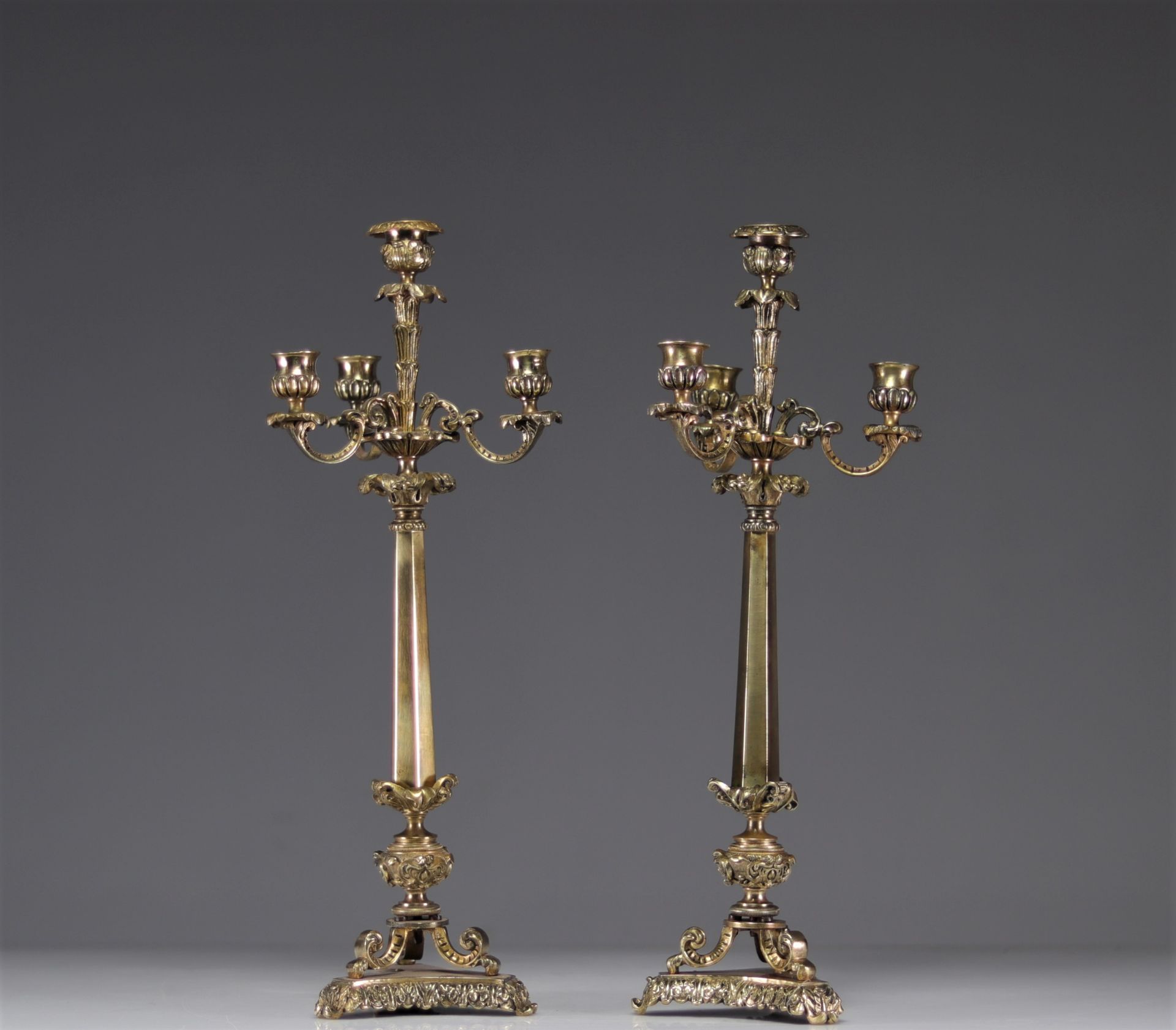 19th century pair of bronze candelabra - Image 2 of 3