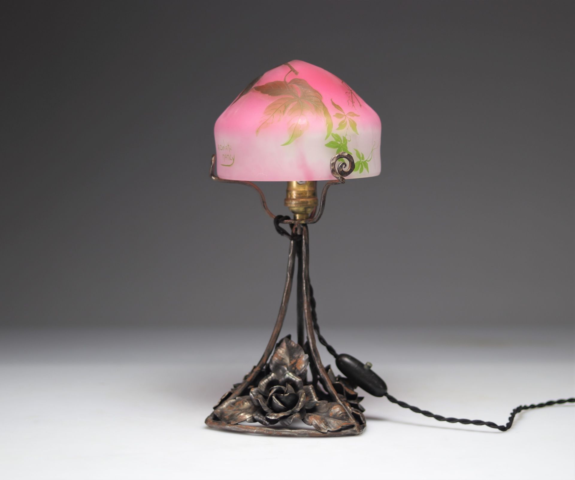 Delattre Nancy mushroom lamp with floral decoration - Image 3 of 5