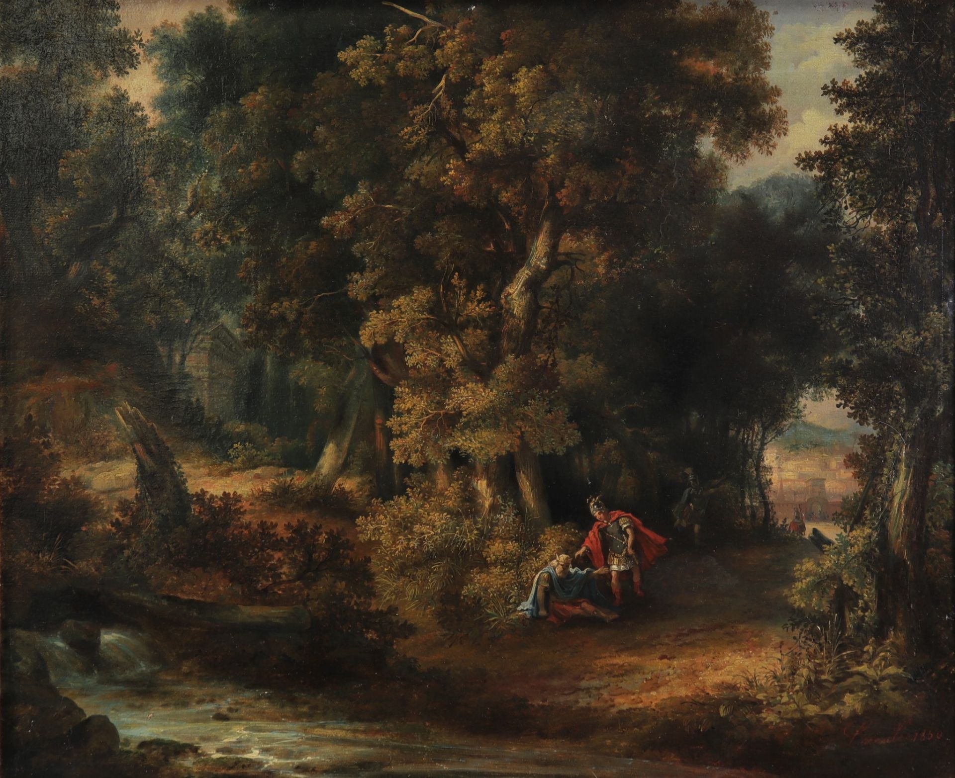 Oil on canvas "Roman scene in the forest" from 19th century