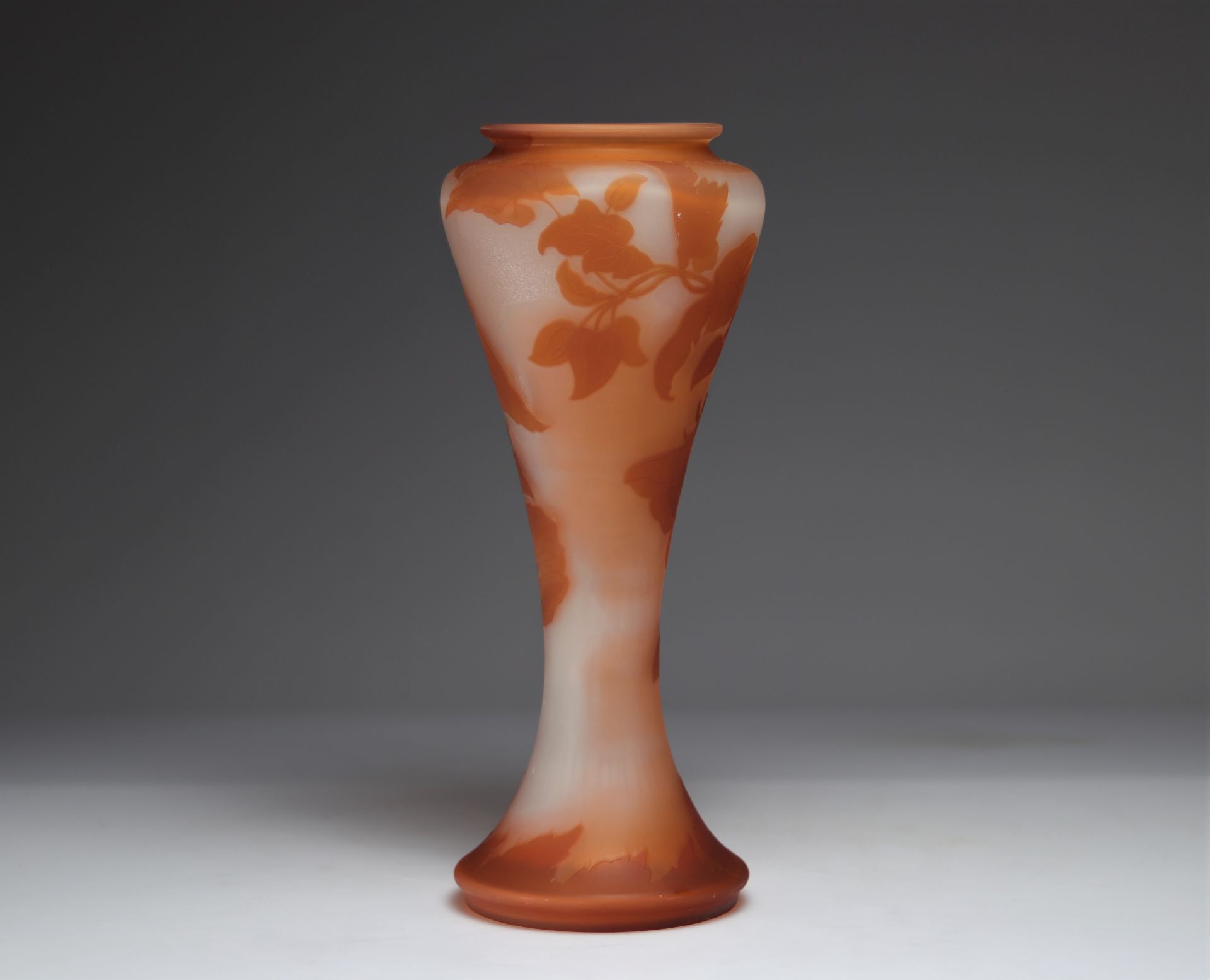 Emile Galle large vase with floral decoration on an orange background - Image 3 of 4