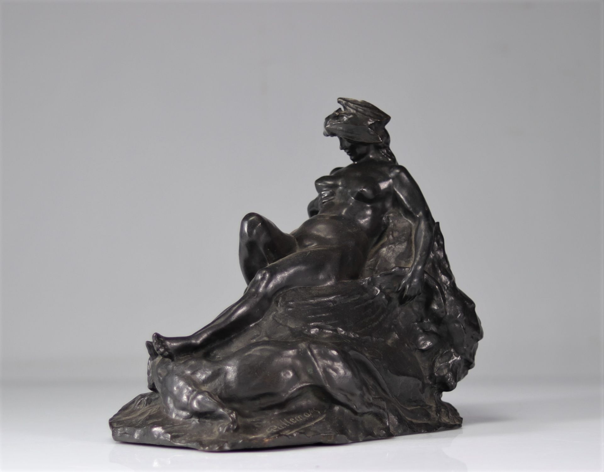 Auguste PUTTEMANS (1866-1922) Bronze "nude reclining with the panther" - Bild 2 aus 6