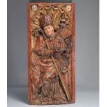 Saint Wolgang polychrome sculpted panel 17th