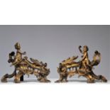 Imposing pair of Louis XV gilt bronze andirons