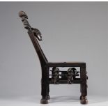Chief's chair with a mask on the backrest carved crossbars of life scene Tchokwe, Democratic Republi