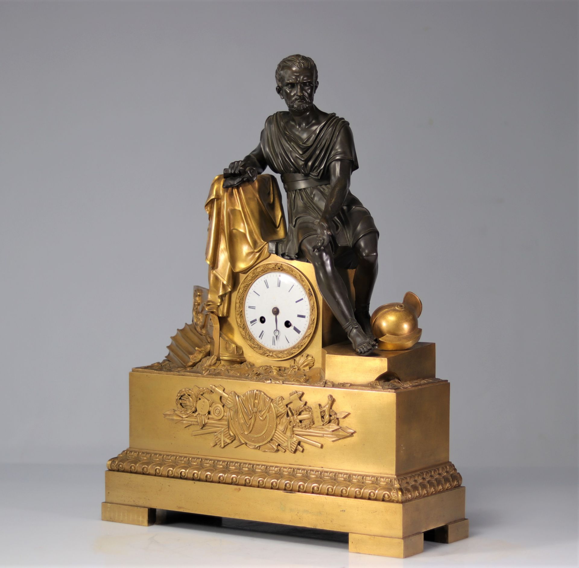 Imposing period Empire clock in bronze with two patinas - Image 2 of 4