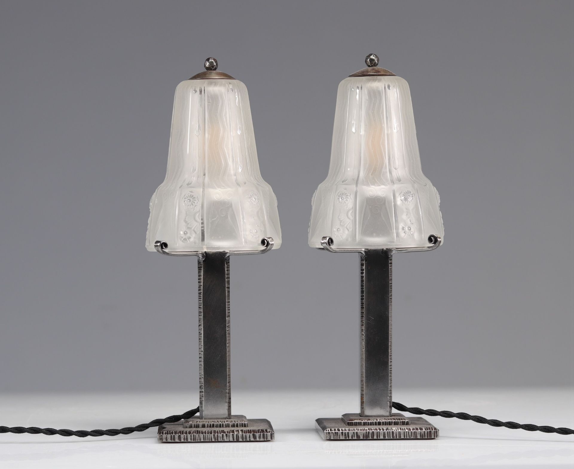 Pair of Art Deco Muller Freres Luneville desk lamps