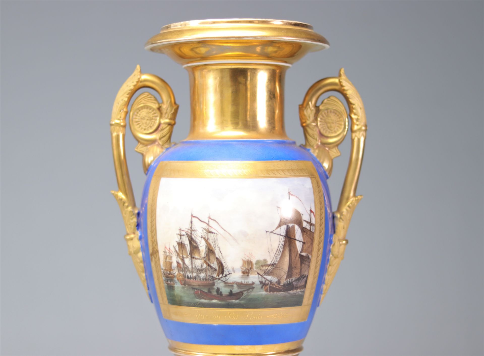 Pair of Empire period vases with port scenes "Port Louis and Dunkirk" - Bild 5 aus 5