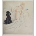 Louis ICART (1888-1950) Etching and aquatint in color "young with a poodle"