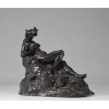 Auguste PUTTEMANS (1866-1922) Bronze "nude reclining with the panther"