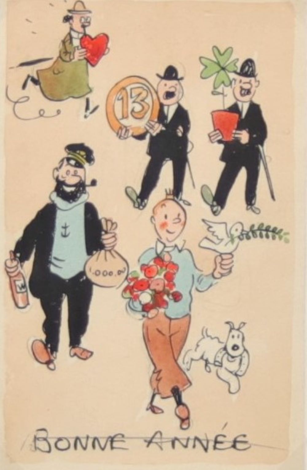 HERGE (Georges REMI dit) 1907-1983, postcard project, India ink, watercolor and pencil on paper - Bild 3 aus 5