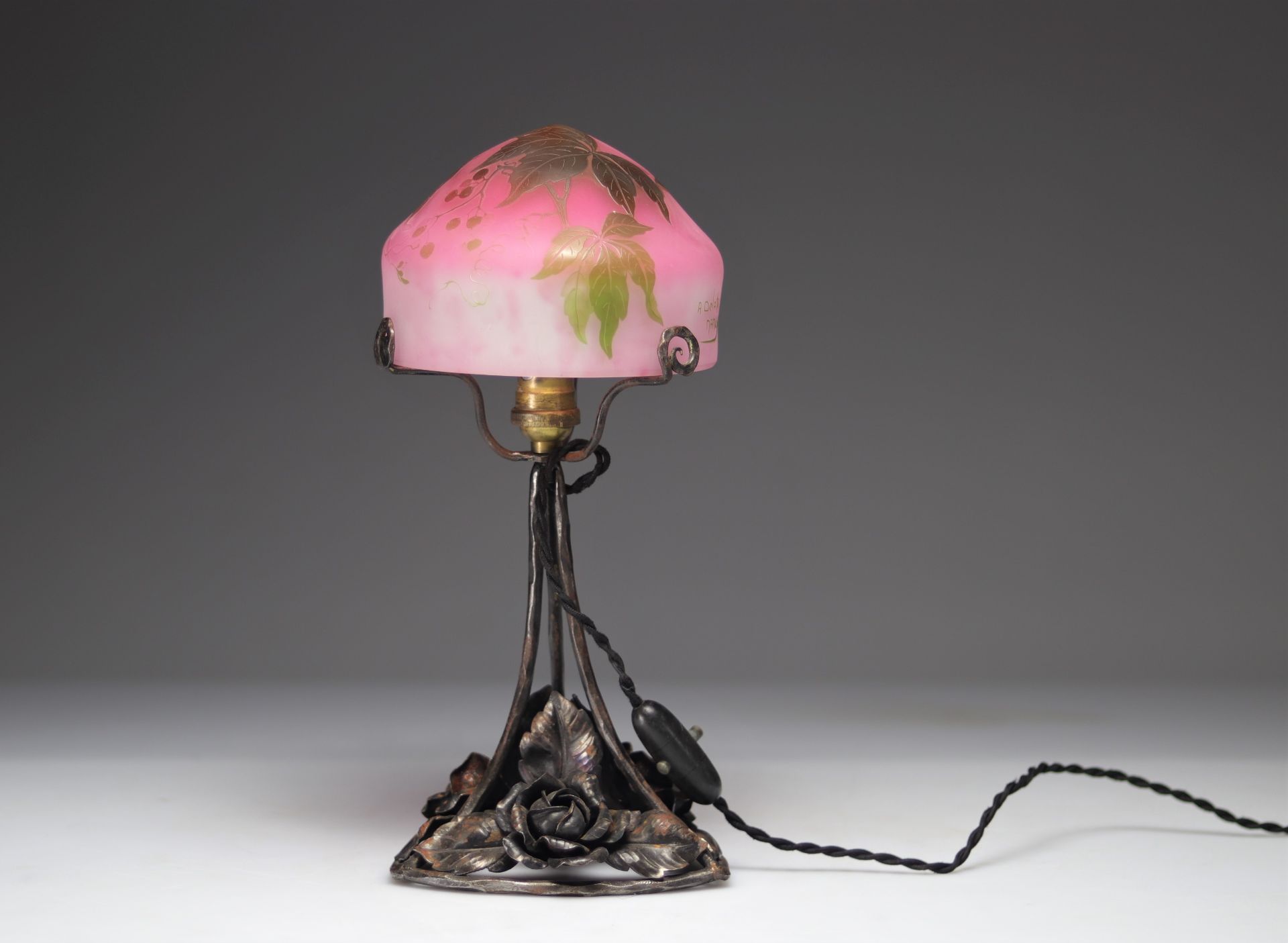 Delattre Nancy mushroom lamp with floral decoration - Image 4 of 5