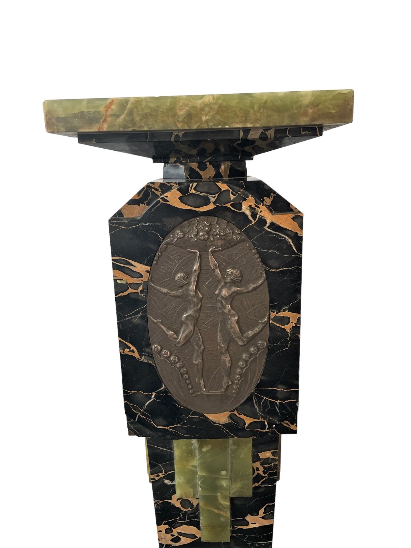 "Column" stand in Art Deco marble decorated with a bronze plaque - Image 2 of 2