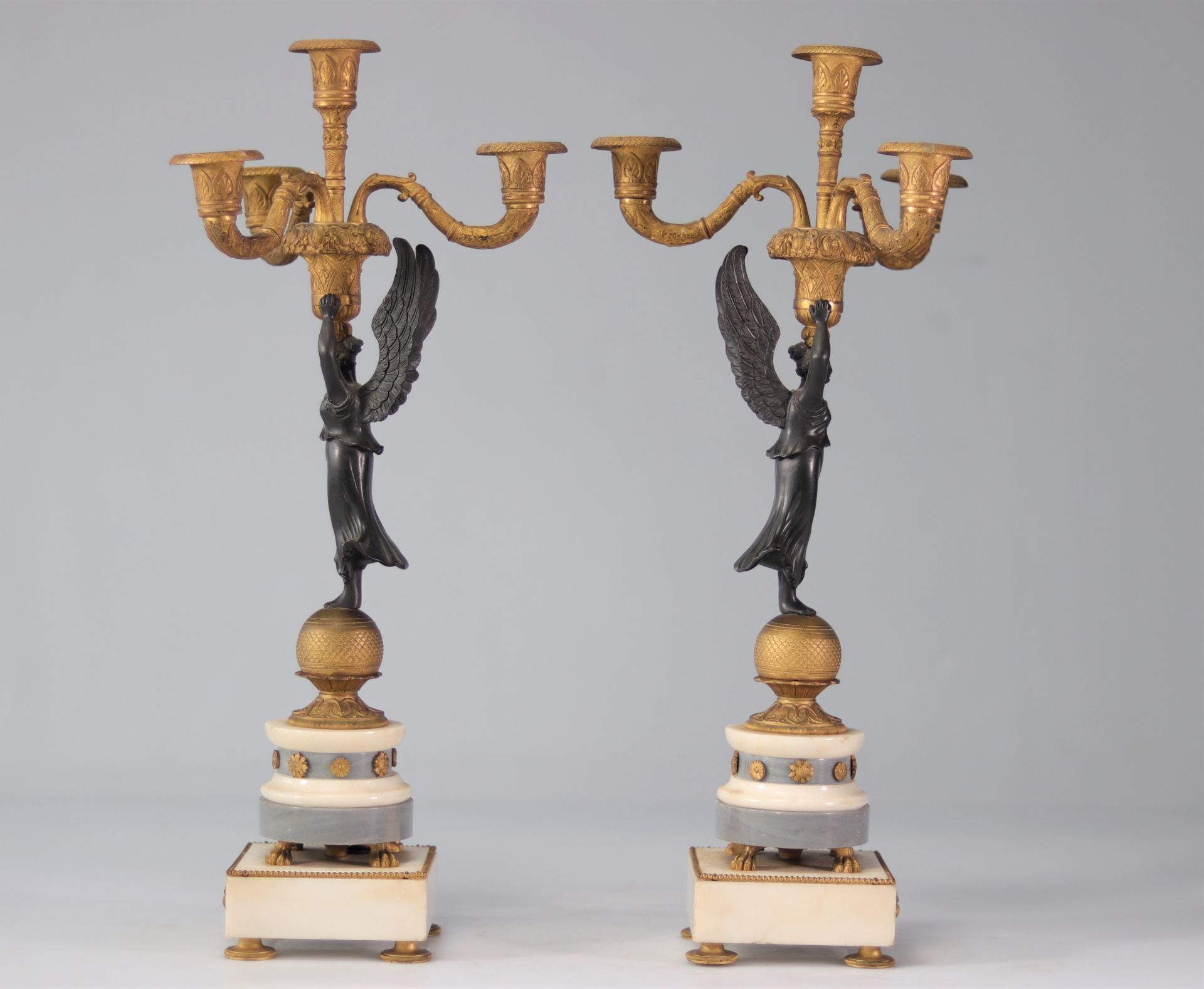 Pair of Empire candlesticks "winged women carrying fruit baskets" - Image 3 of 5