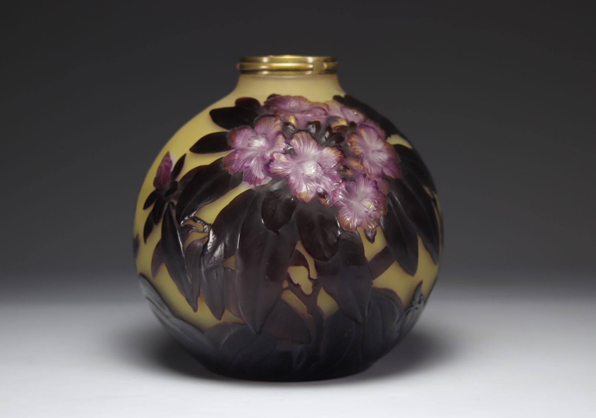 Emile Galle lamp base decorated with blown rhododendron