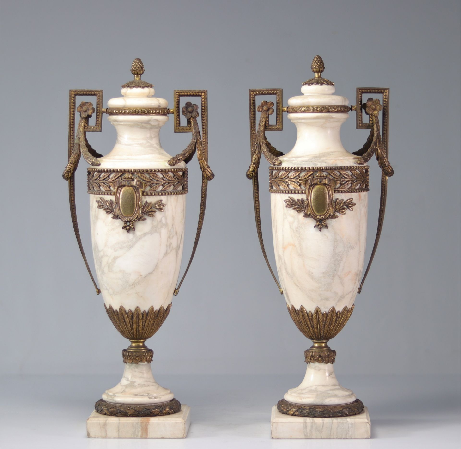 Pair of marble vases with gilt bronze mounts