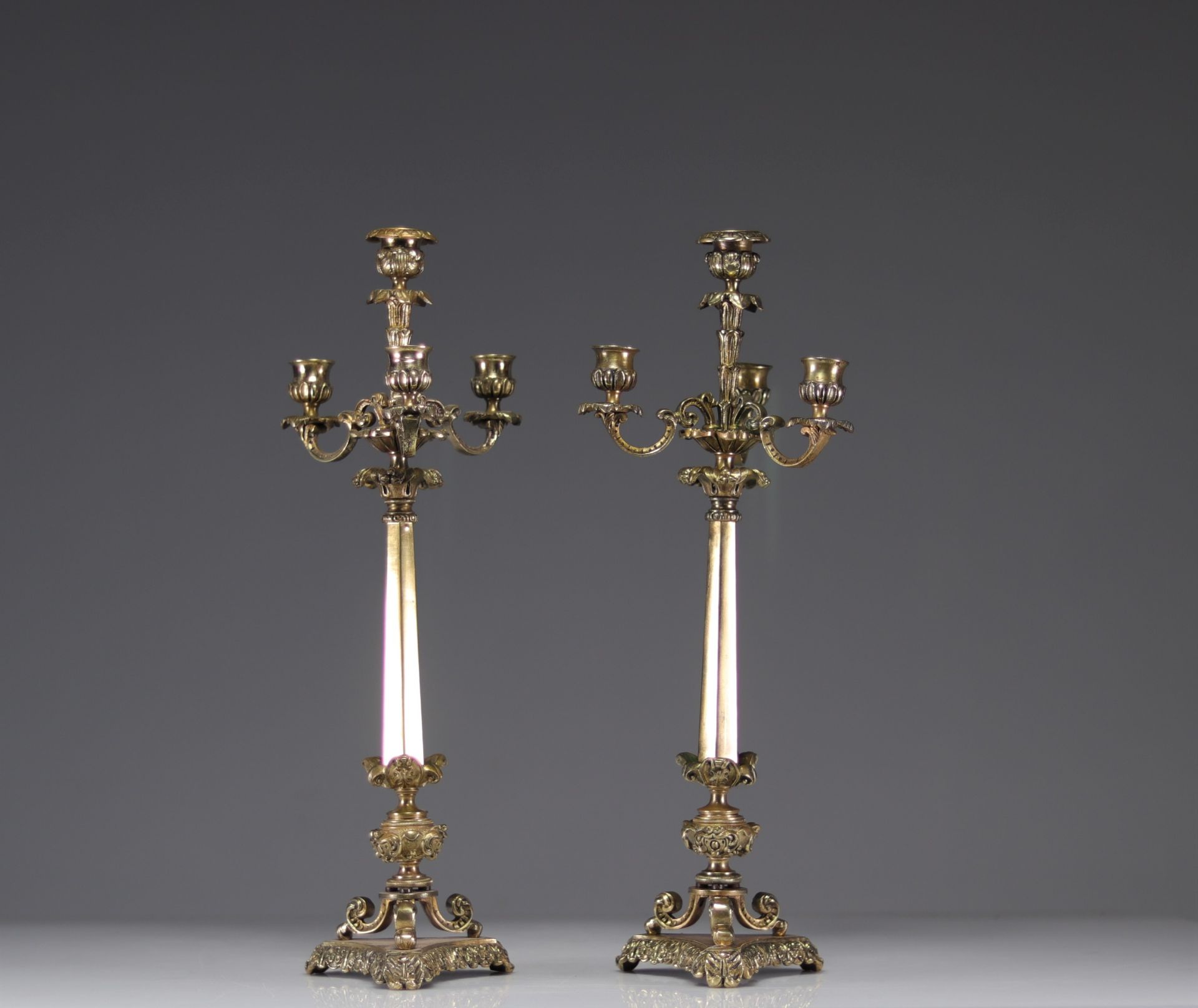 19th century pair of bronze candelabra
