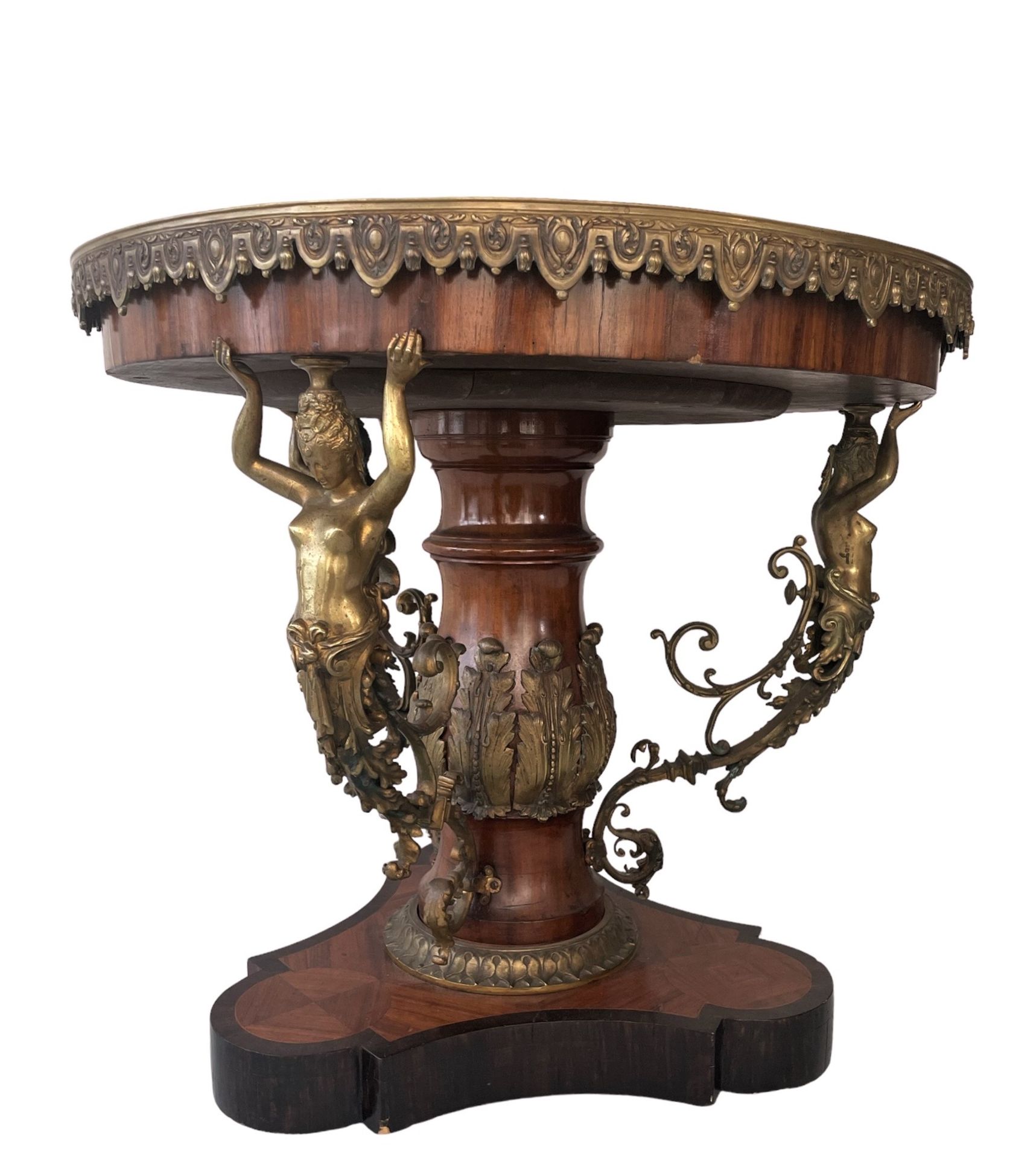 Napoleon III wooden table plaque in Sevres supported by bronze caryatids - Image 2 of 3