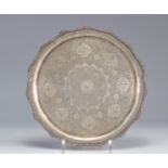 Islamic art finely chiseled solid silver tray