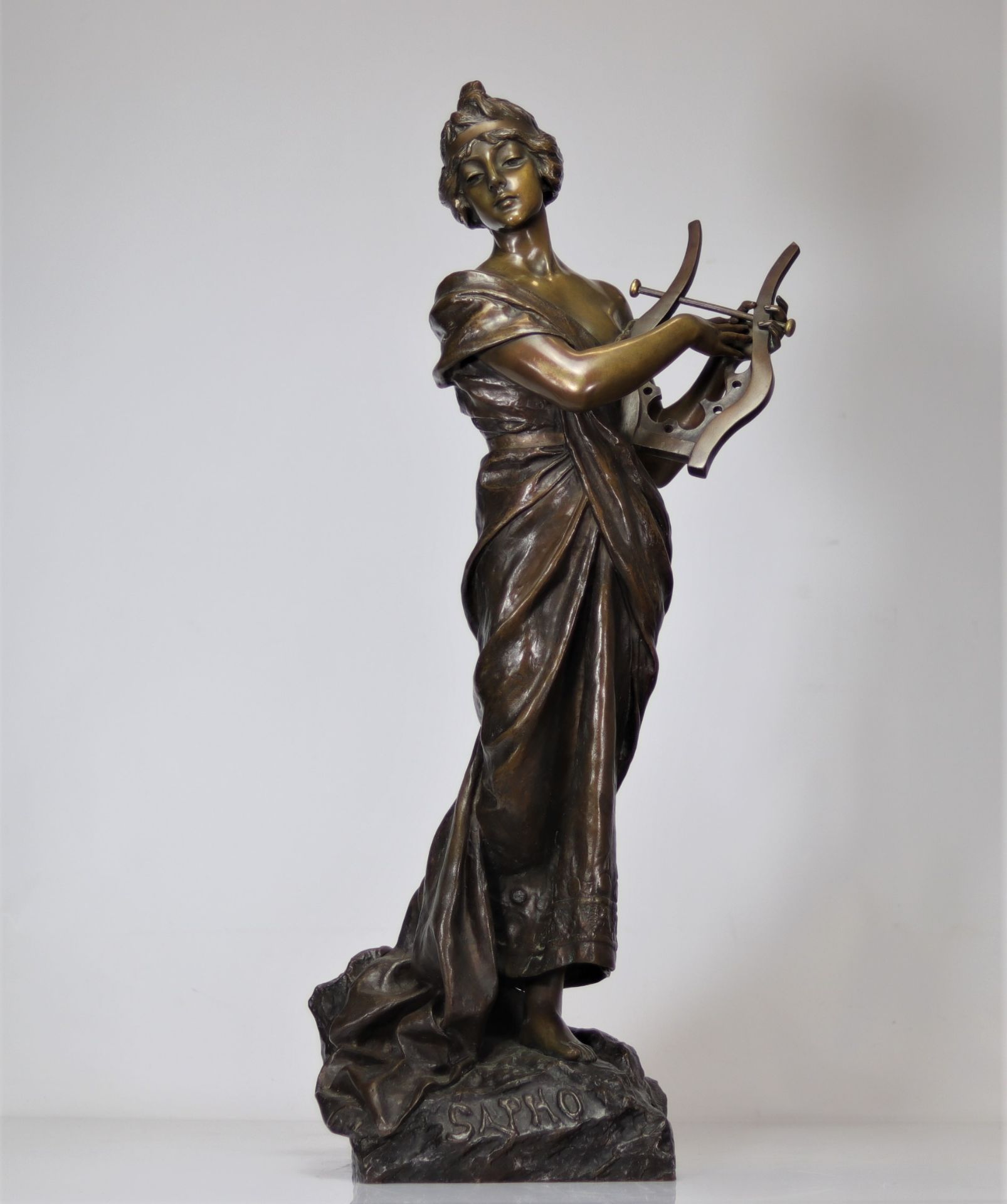 Emmanuel VILLANIS (1858-1914) Large Bronze with dark patina "Sapho" Paris foundry - Image 5 of 7