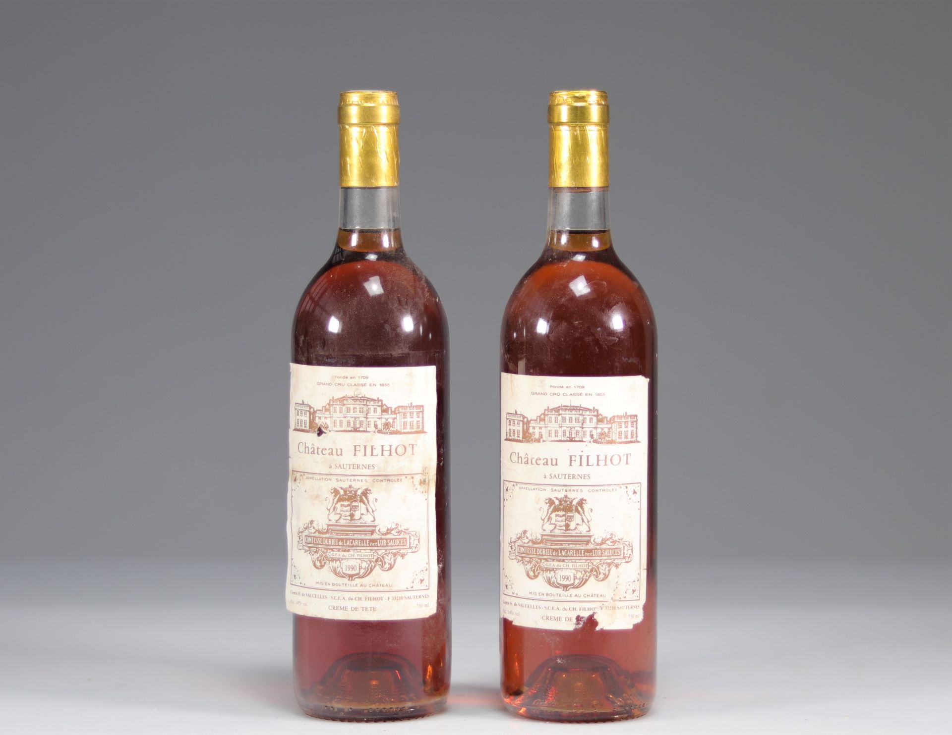 Bottles (2) of Chateau Filhot head cream 1990