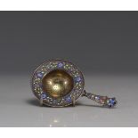 Russia solid silver and enamel tea strainer