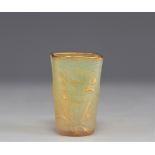 Daum Nancy acid-etched goblet decorated with flowers on a yellow background