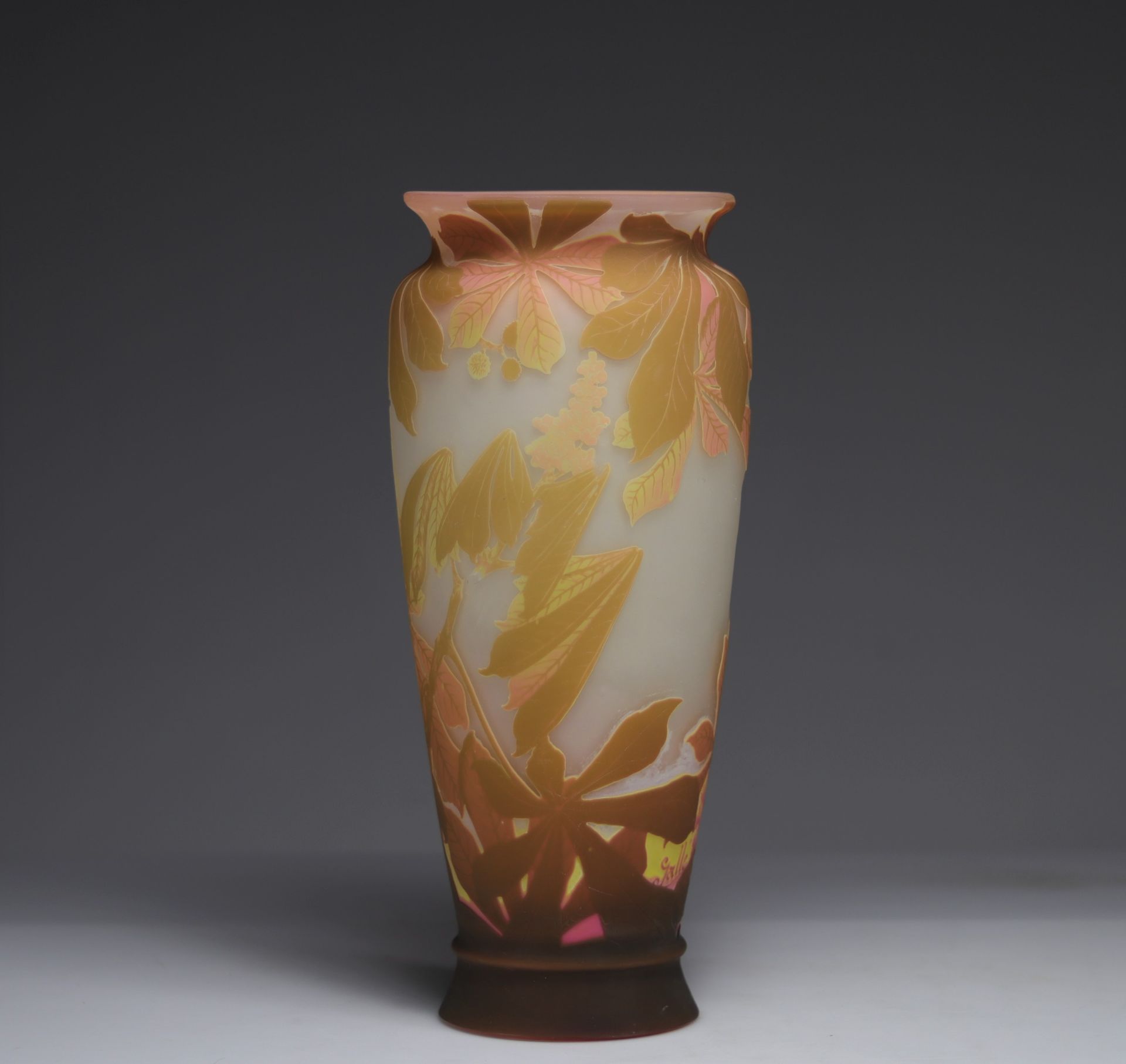 Emile Galle Large vase with chestnut trees - Image 3 of 6