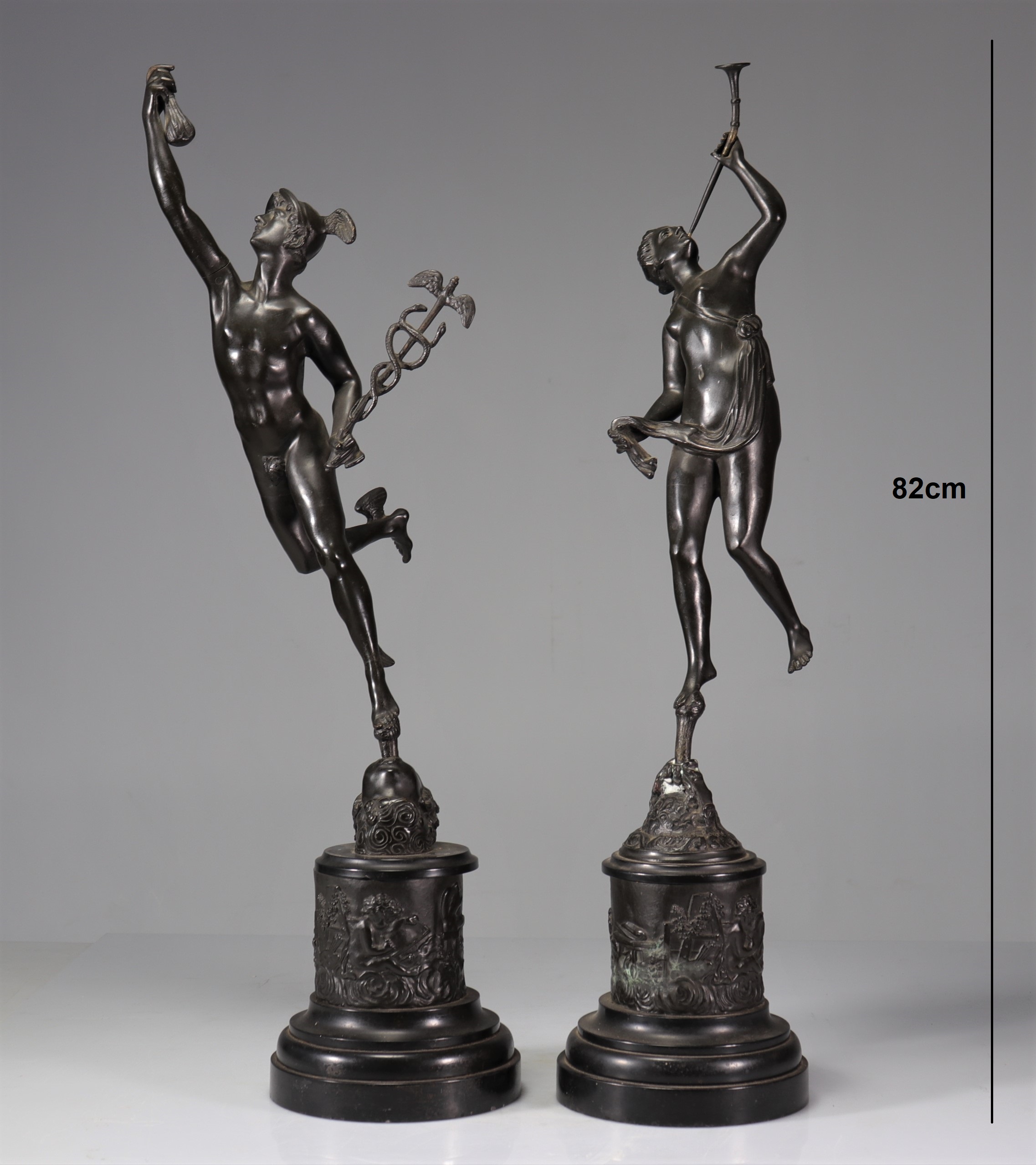 Pair of antique bronzes with dark patina Italian work