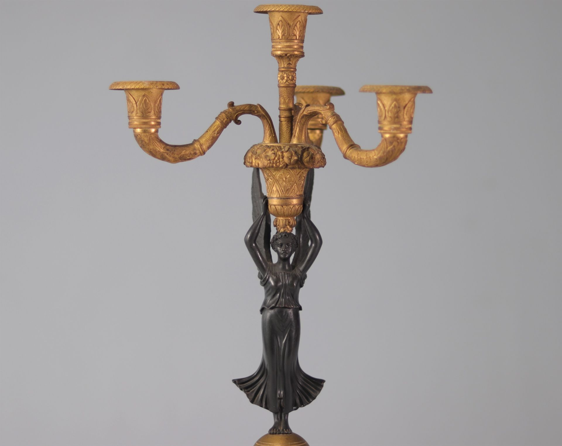 Pair of Empire candlesticks "winged women carrying fruit baskets" - Image 4 of 5