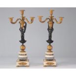 Pair of Empire candlesticks "winged women carrying fruit baskets"