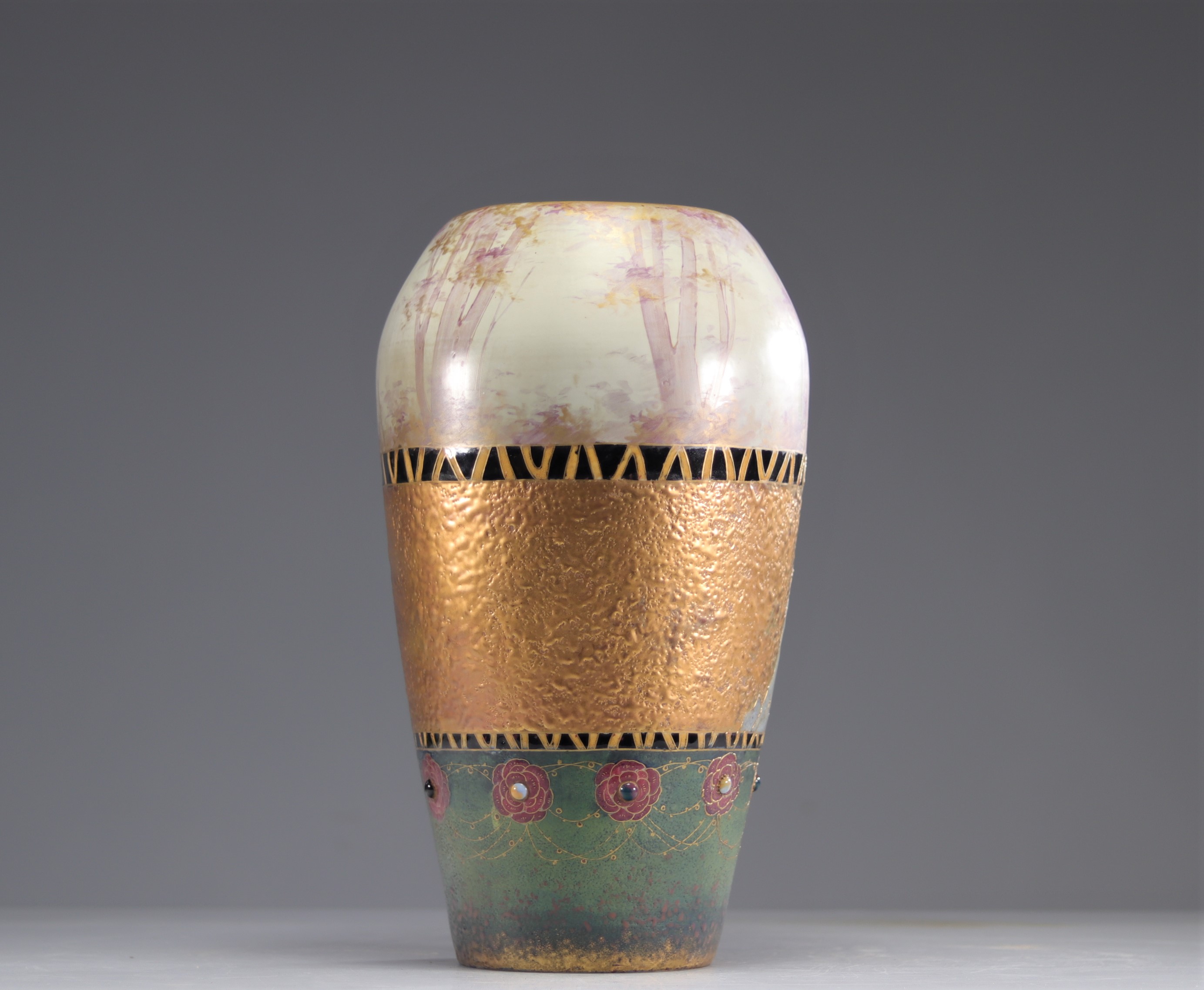 Amphora Nikolaus Kannhauser large vase painting on enamel, gold and stones "young woman allegory of - Image 5 of 7