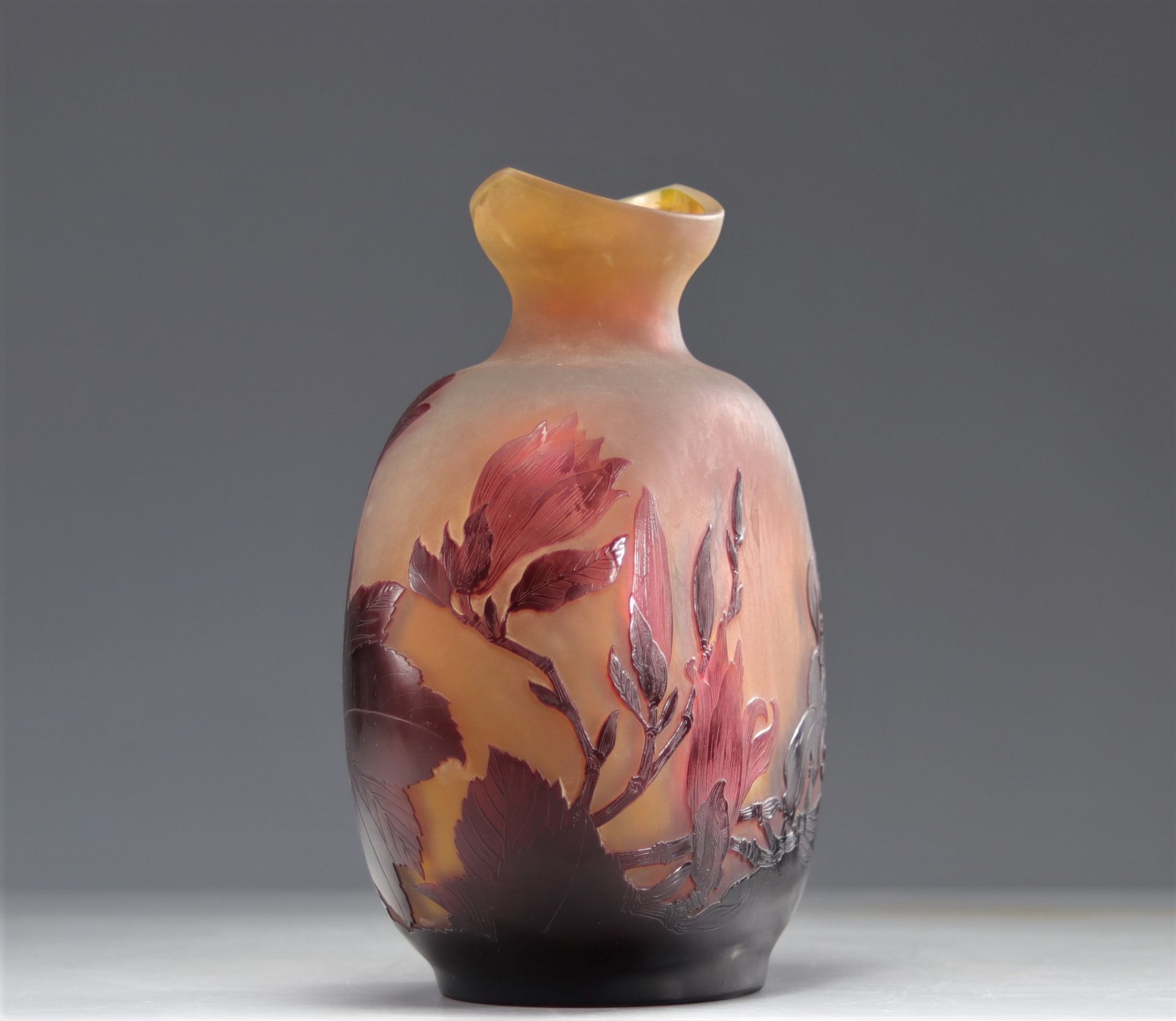 GALLE Emile (1846-1904) Gourd vase in multi-layered glass decorated with magnolias - Bild 3 aus 5