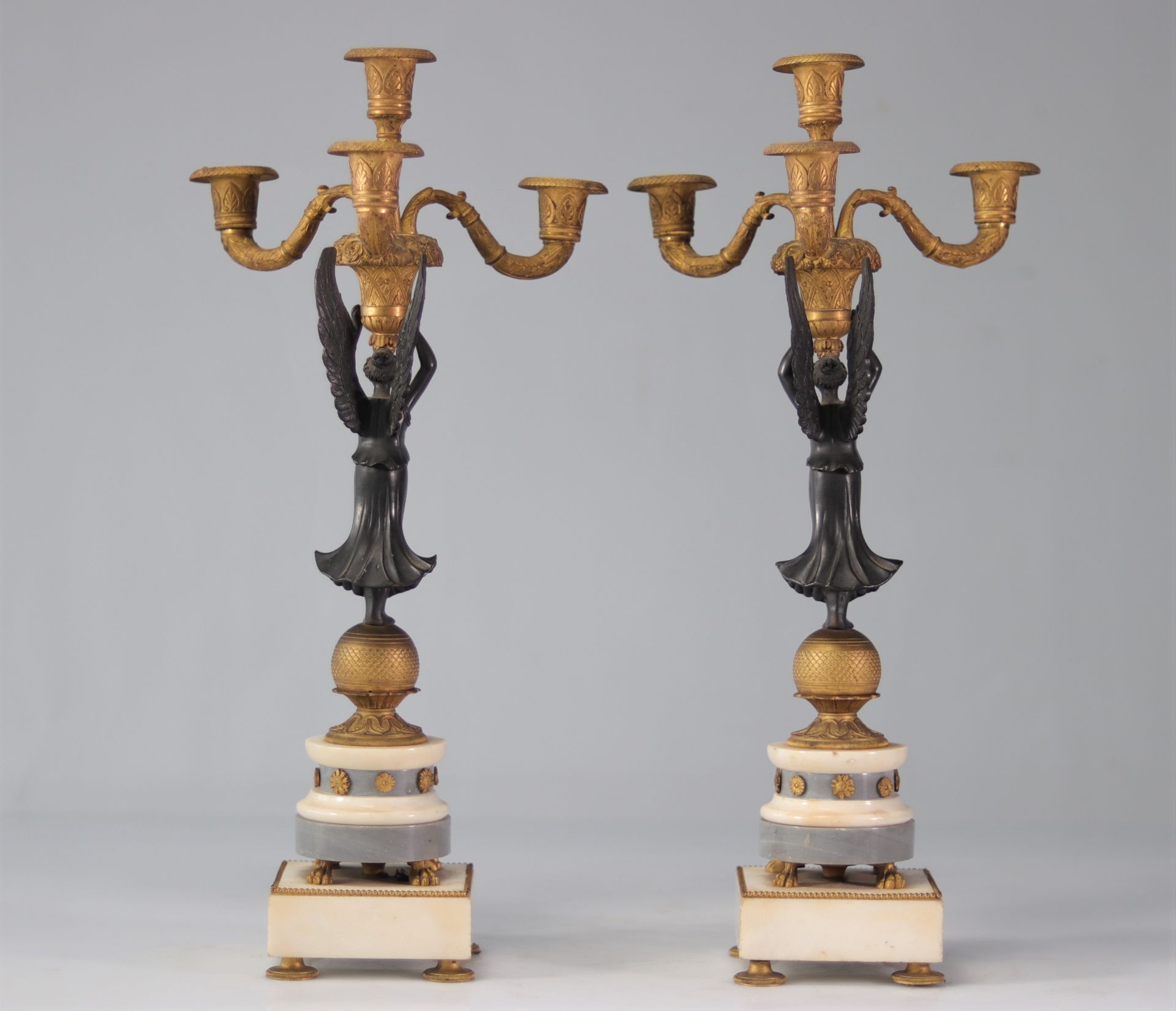 Pair of Empire candlesticks "winged women carrying fruit baskets" - Image 2 of 5