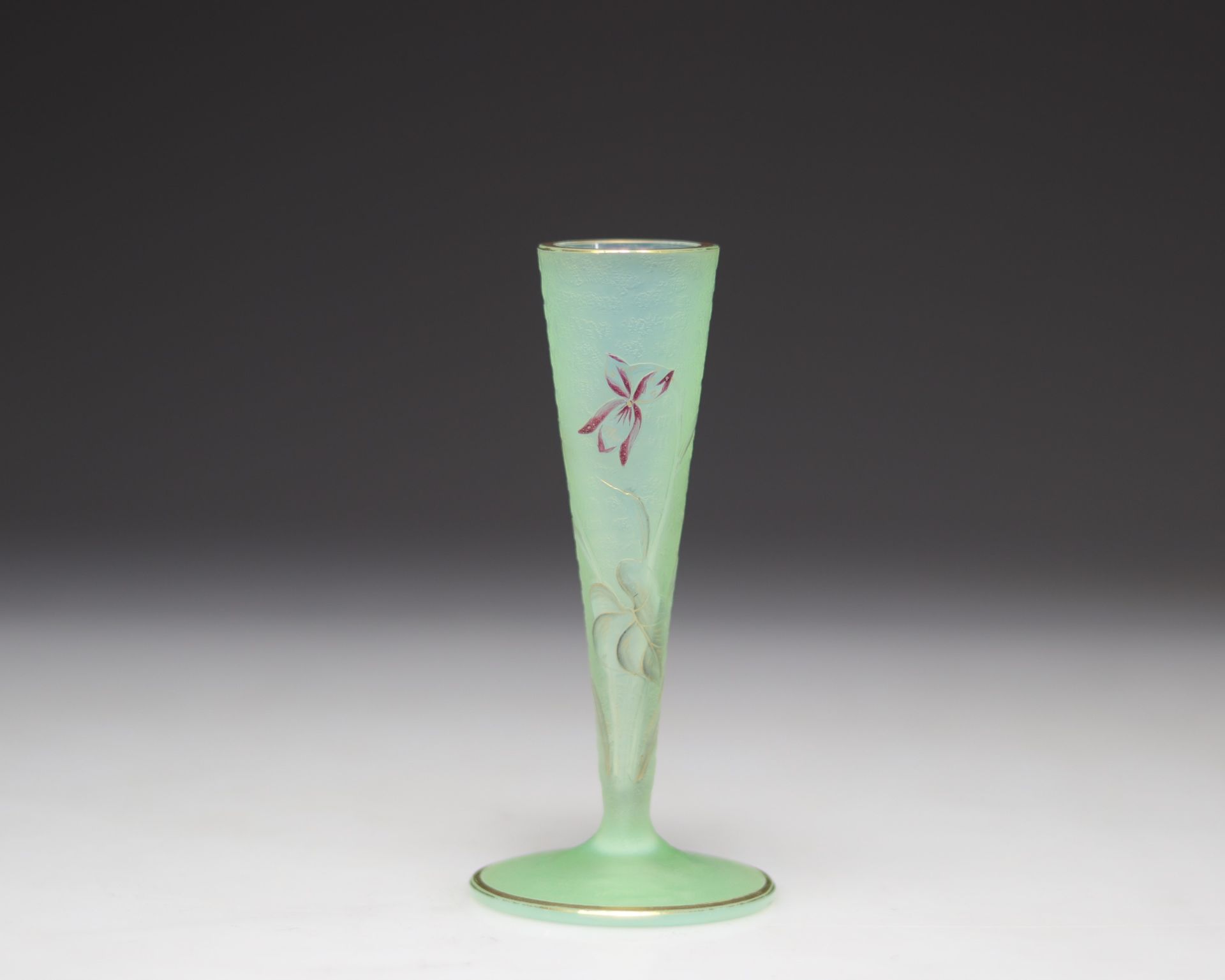 Daum Nancy green vase decorated with enamelled flowers - Bild 3 aus 4