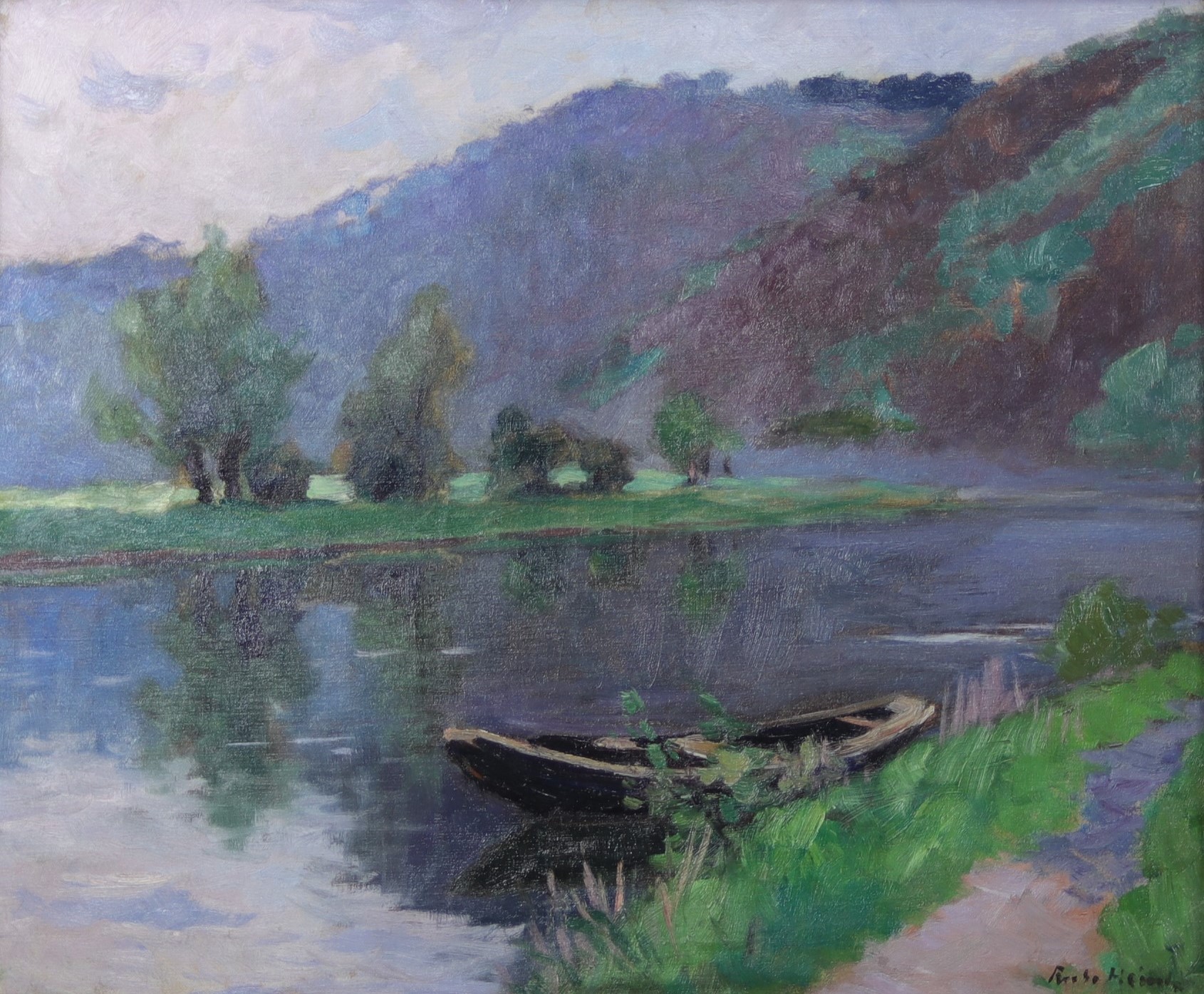 Richard HEINTZ (1871-1929) Oil on canvas "boat at the water's edge"