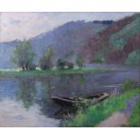 Richard HEINTZ (1871-1929) Oil on canvas "boat at the water's edge"