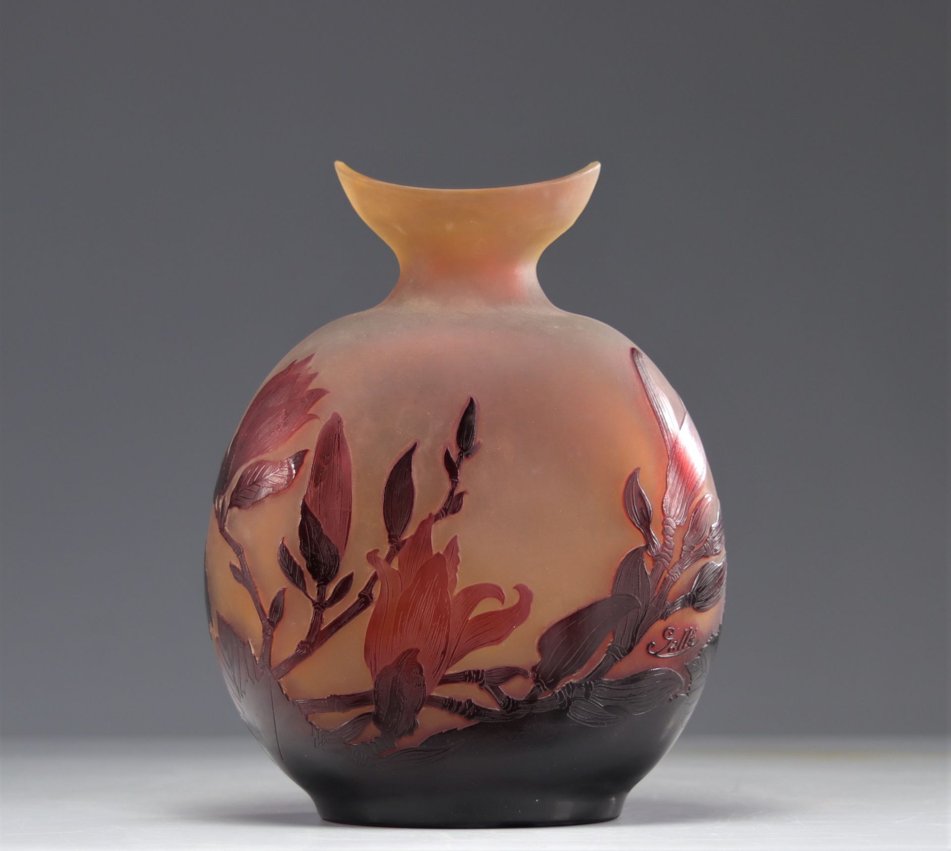 GALLE Emile (1846-1904) Gourd vase in multi-layered glass decorated with magnolias - Bild 4 aus 5