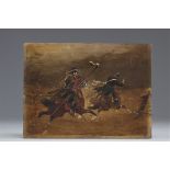 Oil on wood 19th century war scene